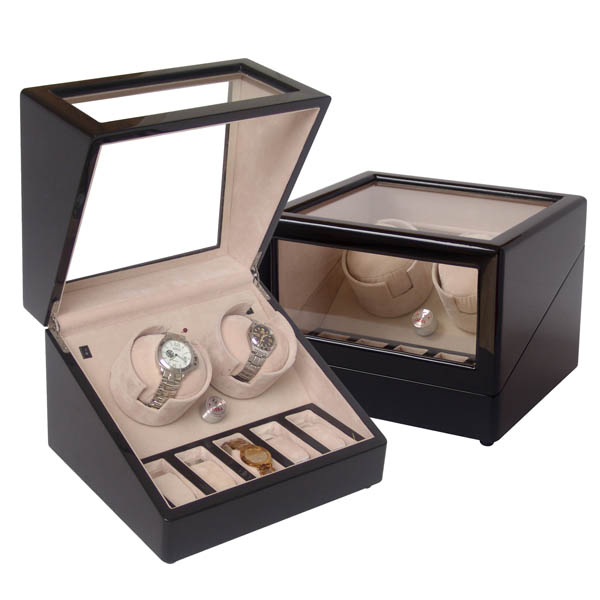Double watch winder with watch case,  71302: Wooden watch box