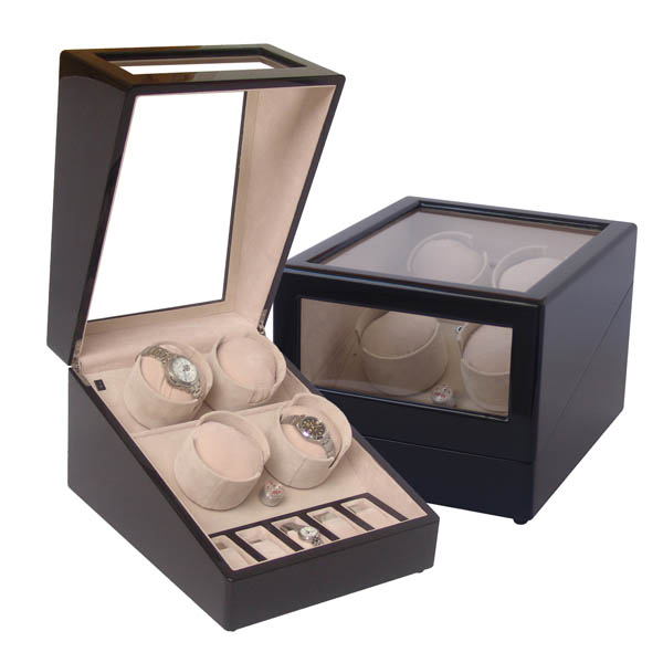 Quad watch winder with watch case,  71304: Wooden watch boxes