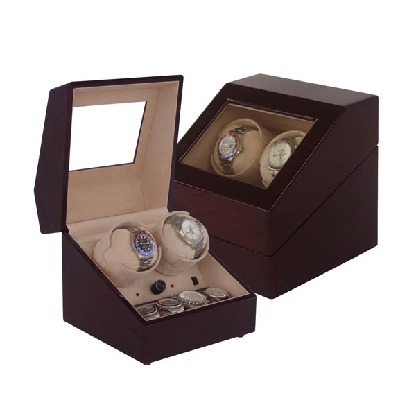 Double watch winder with 4 watch cases,  TWB102: Wooden watch winder